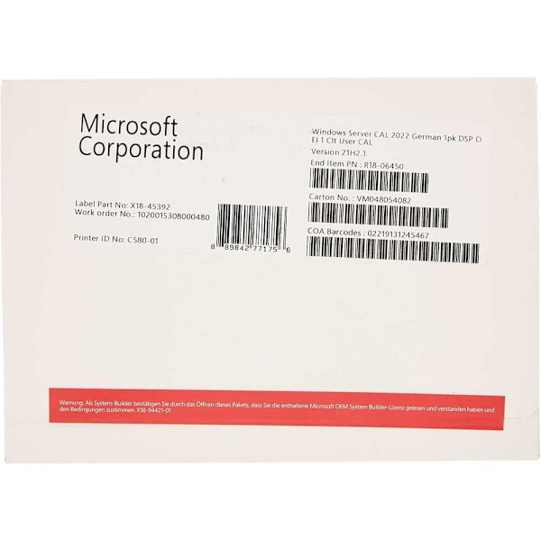 Microsoft Ms Sb Windows Server 2022 1 User Cal De Operativsystem