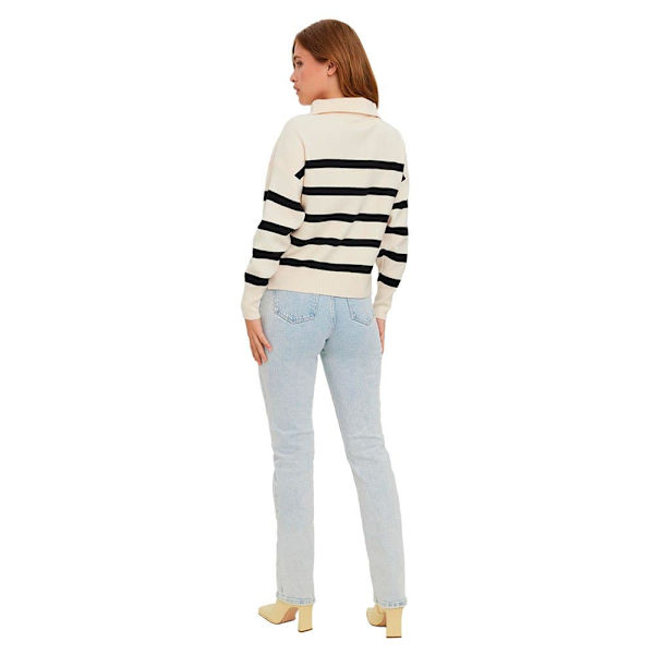 Vero Moda Saba Stripe Halv Lynlås Sweater Beige L Kvinde