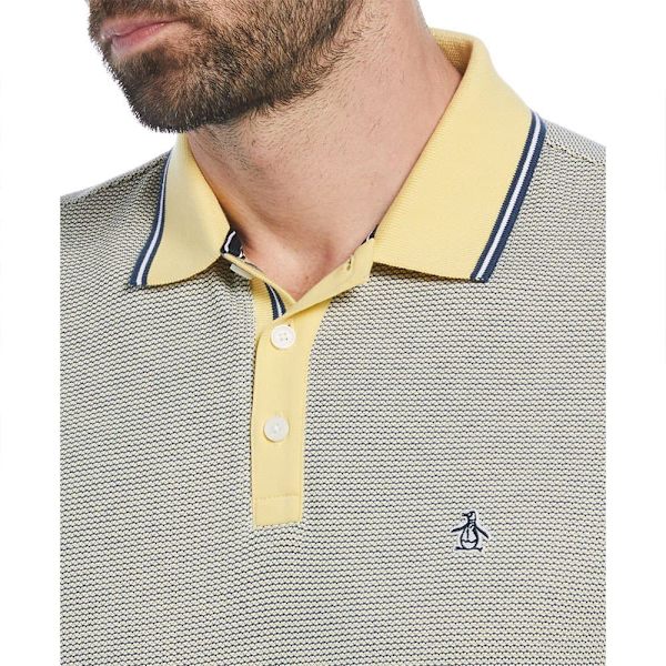 Original Penguin Birdseye Pique Jacquard Tip Placket Kortærmet Polo Grå M Mand