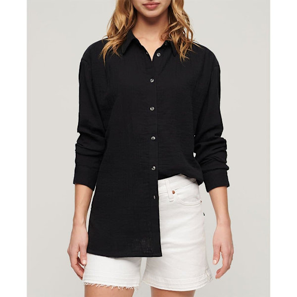 Superdry Longline Pitkähihainen Kauluspaita Musta S Nainen