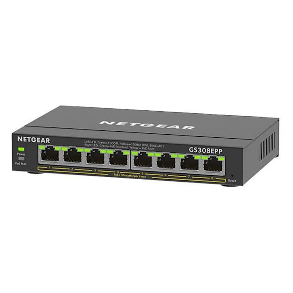 Netgear Switch Gs308epp-100pes Søvfarvet Sort
