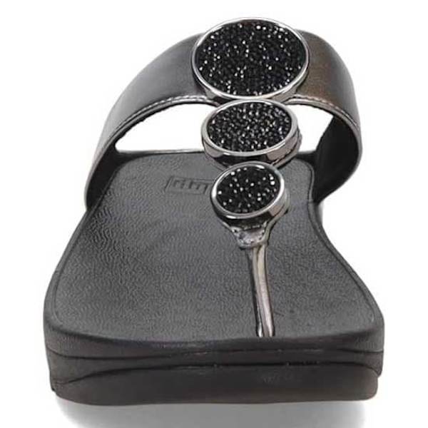 Fitflop Slides Halo Bead-circle Metallic Toe-post Svart EU 39 Kvinna