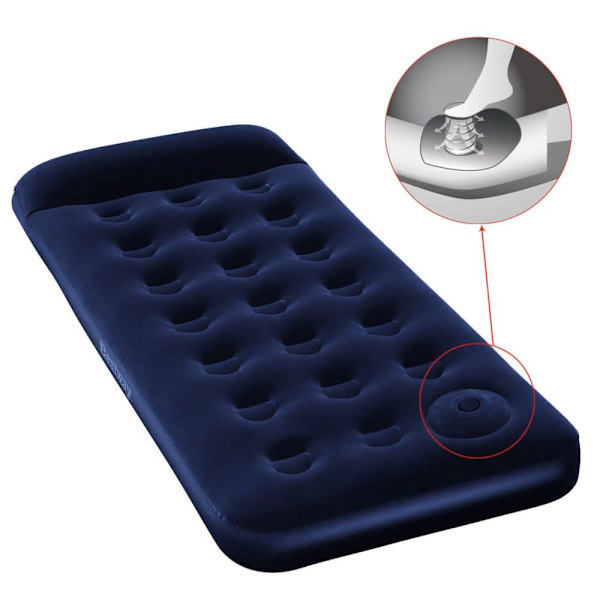 Bestway Oppustelig Flocket Luftseng Med Indbygget Fodpumpe Blå 185 x 76 x 28 cm