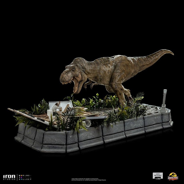 Iron Studios 1/20 Demi Art Scale T-rex Attackerar Donald Gennaro Jurassic Park-statyn 30 Cm