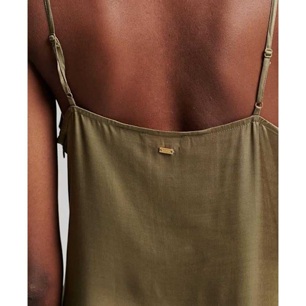Superdry Ærmeløs Midikjole Satin Cami Slip Grøn M Kvinde