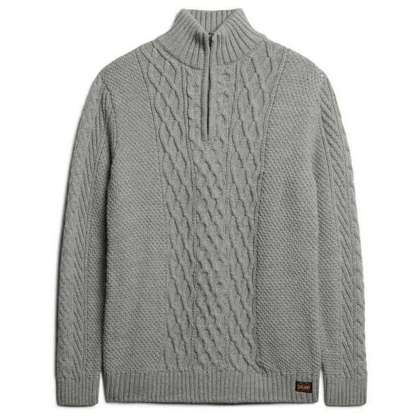 Superdry Jacob Cable Halv Lynlås Sweater Grå XL Mand