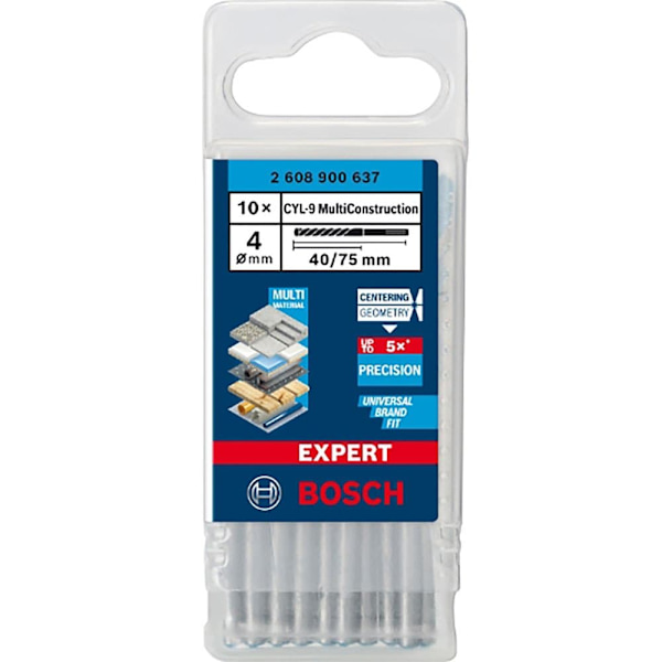 Bosch Professional Multifunktionsborrset Expert Cyl-9 Multiconstruction 4x40x75 Mm 10 Enheter Durchsichtig