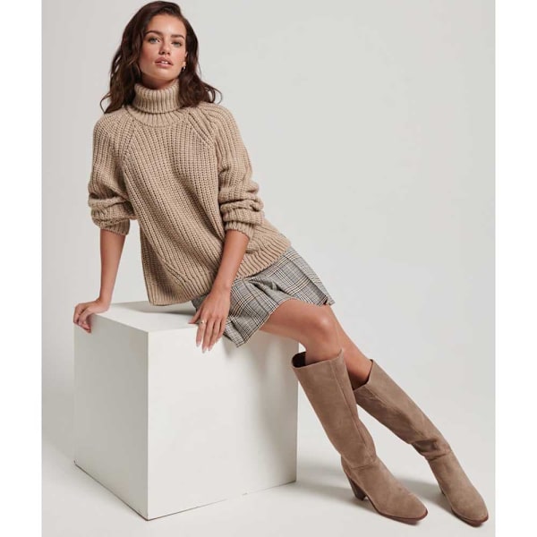 Superdry Sweater Slouchy Stitch Roll Neck Beige M Kvinde