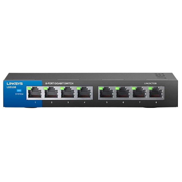 Linksys Unmanaged Gigabit Switch 8 Port Lgs108-eu-rtl Sort Sort, Blå