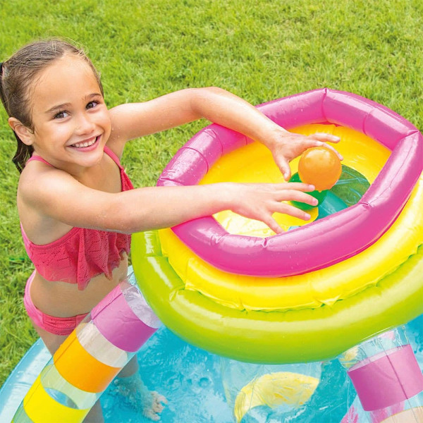 Intex Uppblåsbar Pool Regnbågsspel Med Rutschkana 2.95x1.91x1.09 Cm 206l Flerfärgad
