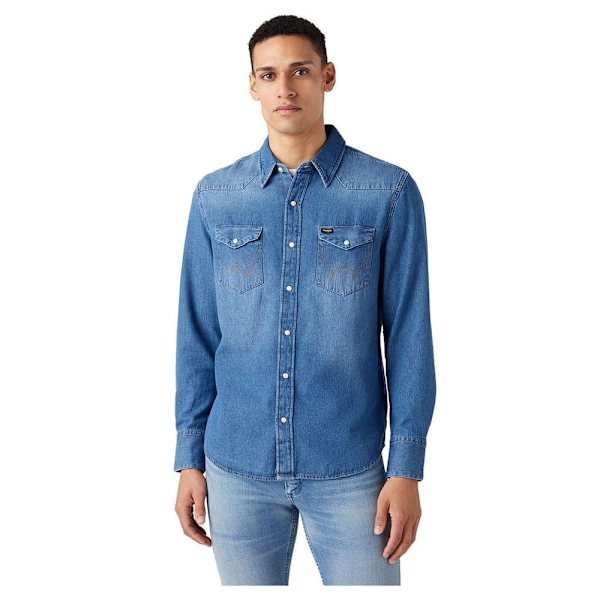 Wrangler Lang ærmet Skjorte 27mw Blå XL Mand