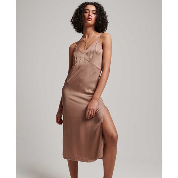 Superdry Ærmeløs Midikjole Satin Cami Slip Brun 2XS Kvinde