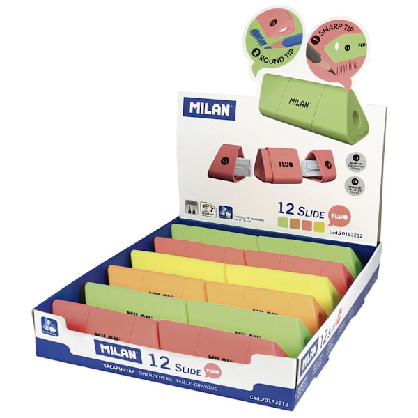 Milan Udstillingsboks 12 Slide Fluo Slide Fluo Blyantspidsere Gylden