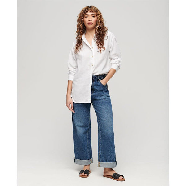 Superdry Longline Pitkähihainen Kauluspaita Valkoinen L Nainen