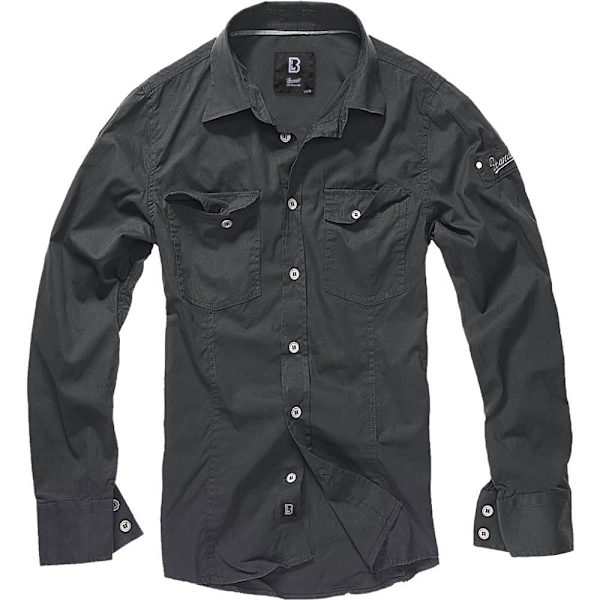 Brandit Lang Ærmet Skjorte Slim Sort 3XL Mand