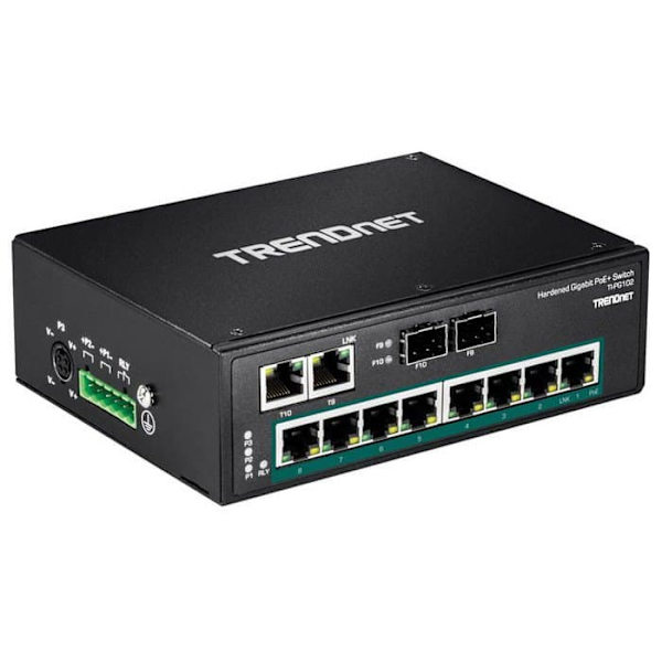 Trendnet 10 Port Hardened Power Over Ethernet+ Din Rail Switch Sort Sort