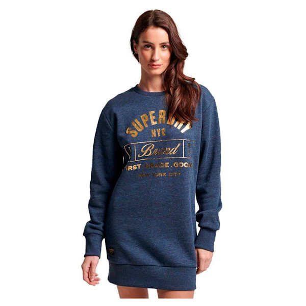Superdry Langærmet Kort Kjole Luxe Metallic Logo Blå S Kvinde