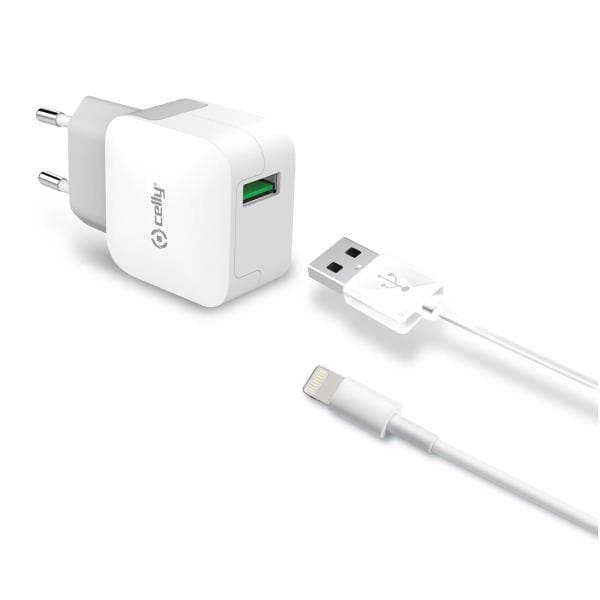 Celly Usb Home Fast Charger With Lightning Cable Hvid