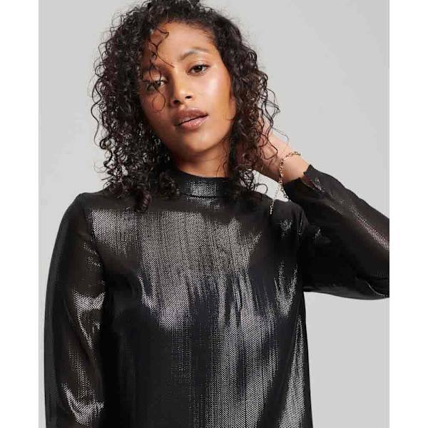 Superdry Langærmet Kort Kjole Studios Sparkle Sort XS Kvinde