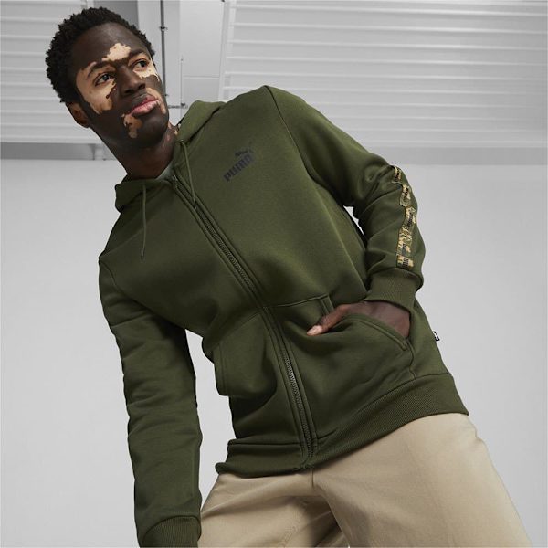 Puma Sweatshirt Med Fuld Lynlås Ess Tape Camo Grøn M Mand