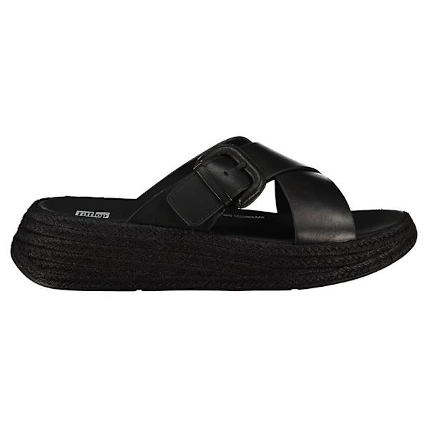 Fitflop F-mode Espadrille Buckle Leather Flatform Slides Sandaalit Musta EU 37 Nainen
