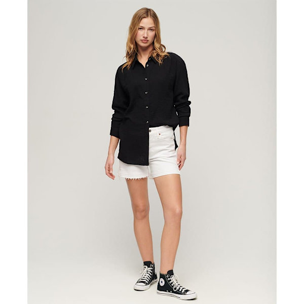 Superdry Longline Pitkähihainen Kauluspaita Musta S Nainen