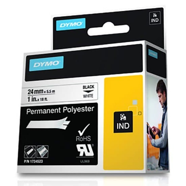Dymo Tape 1734523 Id1-24 Rhino Permanent Polyester 5.5 M Hvid,Sort