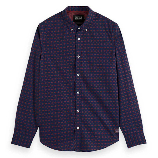 Scotch & Soda Slim Fit Ditsy Aop Skjorte Med Lange ærmer Blå M Mand