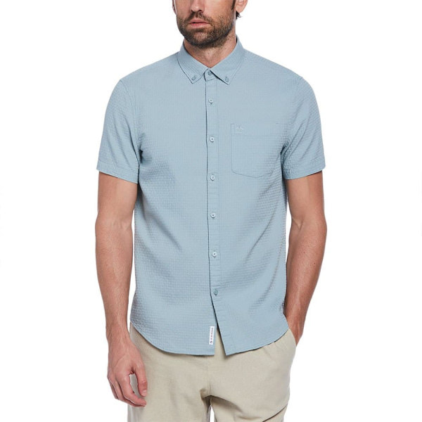 Original Penguin Cotton Textured Dobby Kortärmad Skjorta Blå S Man
