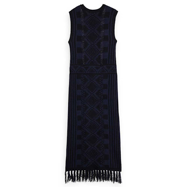 Scotch & Soda Lang Kjole Uden ærmer Fringe Hem Blå S Kvinde