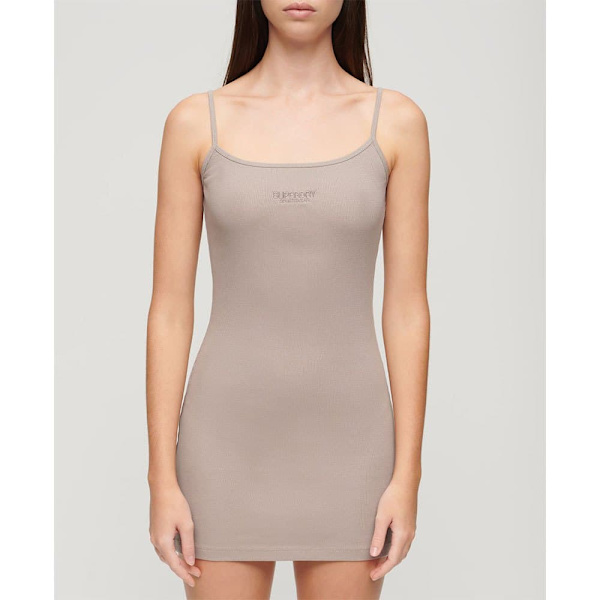 Superdry Embroidered Rib Strappy ärmlös Kort Klänning Beige XS Kvinna