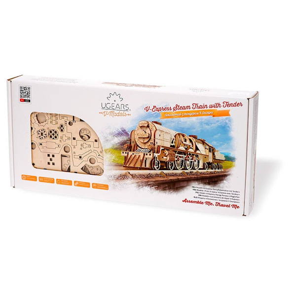 Ugears I-damptog Mekanisk Træmodel Express Gylden