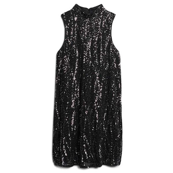 Superdry Kort Kjole Uden ærmer Sequin A Line Sort S Kvinde