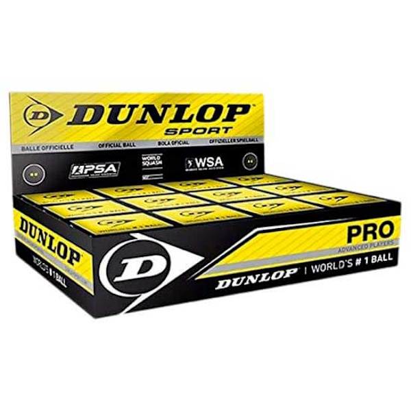 Dunlop Dobbelt Gul Prikket Squashboldkasse Pro Sort,Hvid 12 Balls