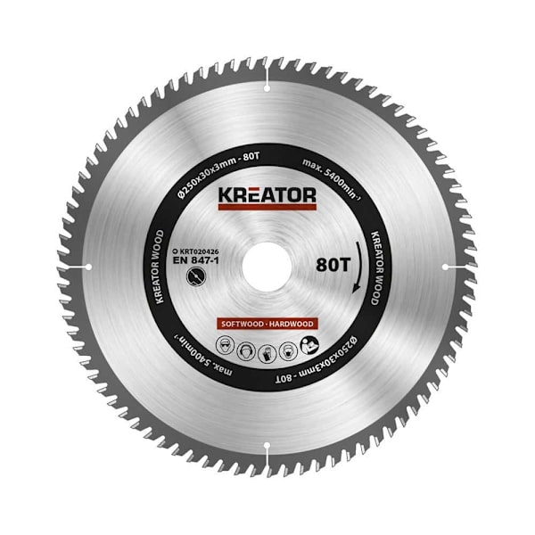 Kreator Træcirkelsavskive 250x30x3.0 Mm 80t Søvfarvet