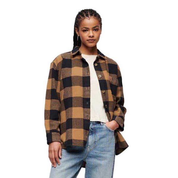 Superdry Pitkähihainen Paita Check Ruskea S Nainen