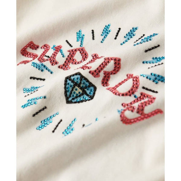 Superdry Kortärmad T-shirt Tattoo Rhinestone Fitted Beige XS Kvinna