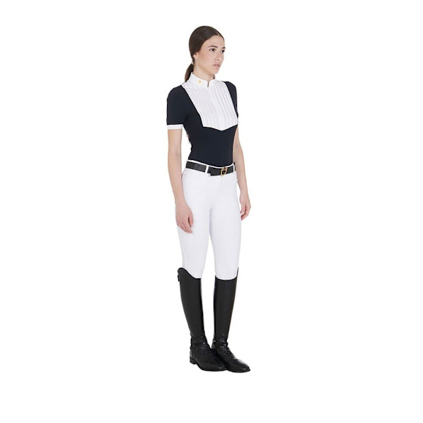 Equestro Fit Pleated Cotton Kortärmad Polotröja  S