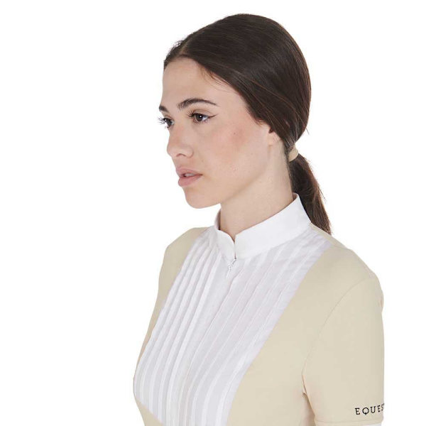 Equestro Fit Pleated Cotton Lyhythihainen Pikeepaita Beige XL