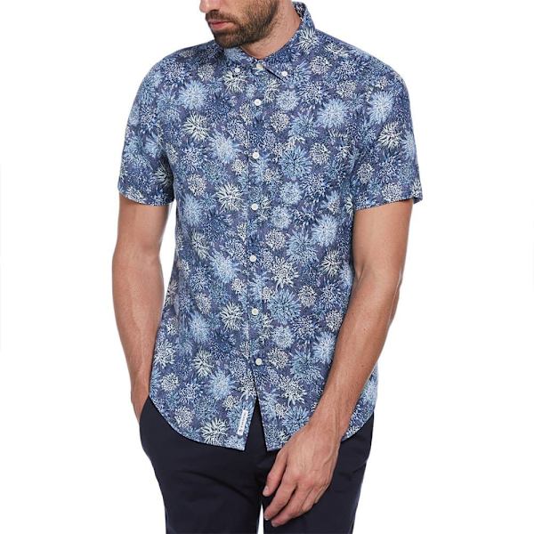 Original Penguin Linen Aop Floral Kortærmet Skjorte Blå S Mand