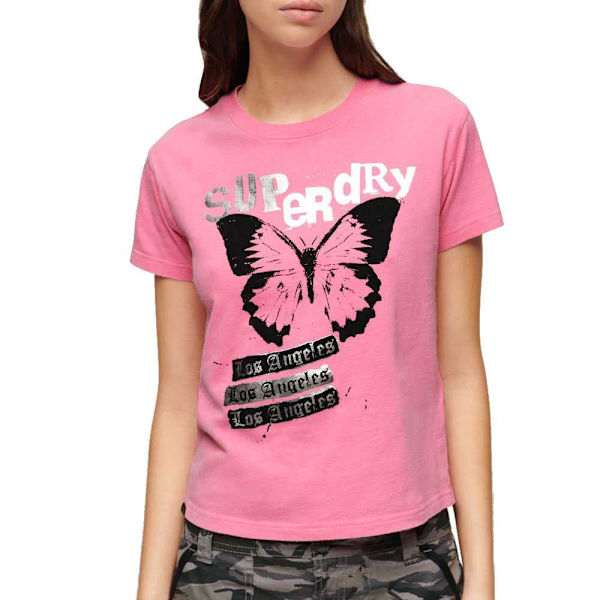 Superdry Lo-fi Rock Graphic Monteret Indigo Workwear Cap Rosa S Kvinde
