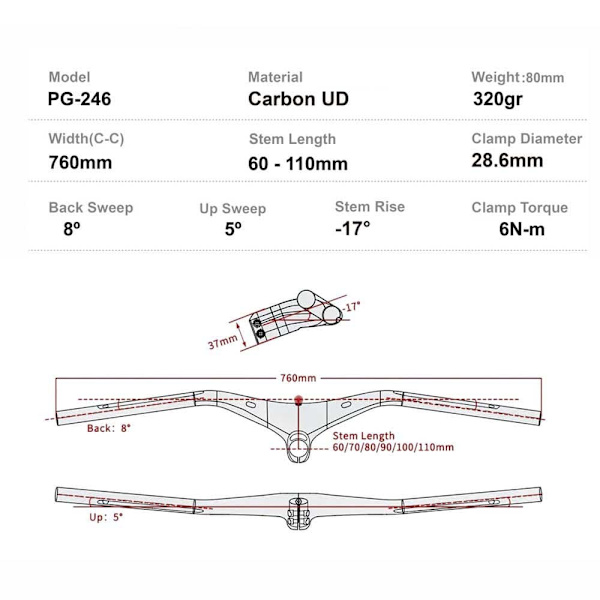 Progress Cockpit Styre Pg-246 Mtb Silver 80 mm / 760 mm