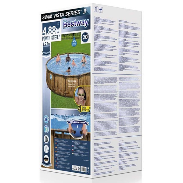 Bestway Rund Stålramme Over Jorden Pool Power Steel Swim Vista Series Wood Ø 488 X 122 Cm  19480 Liters
