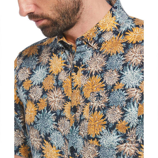 Original Penguin Linen Aop Floral Kortærmet Skjorte Flerfarvet XL Mand