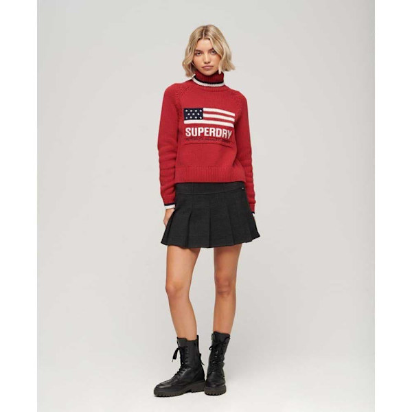 Superdry Americana Knit Tröja Med Hög Krage Röd 2XS Kvinna