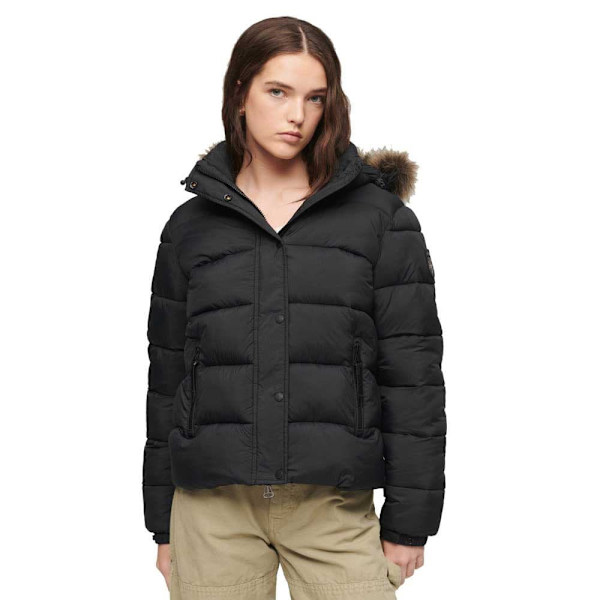 Superdry Pufferjacka Faux Fur Svart S Kvinna