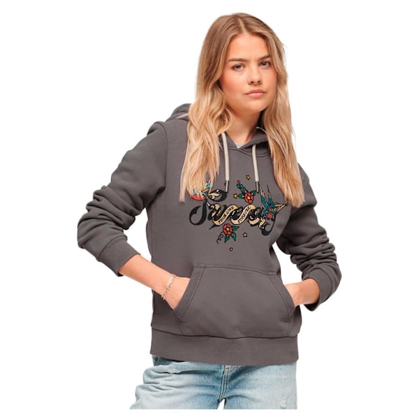 Superdry Hættetrøje Tattoo Script Graphic Grå S Kvinde