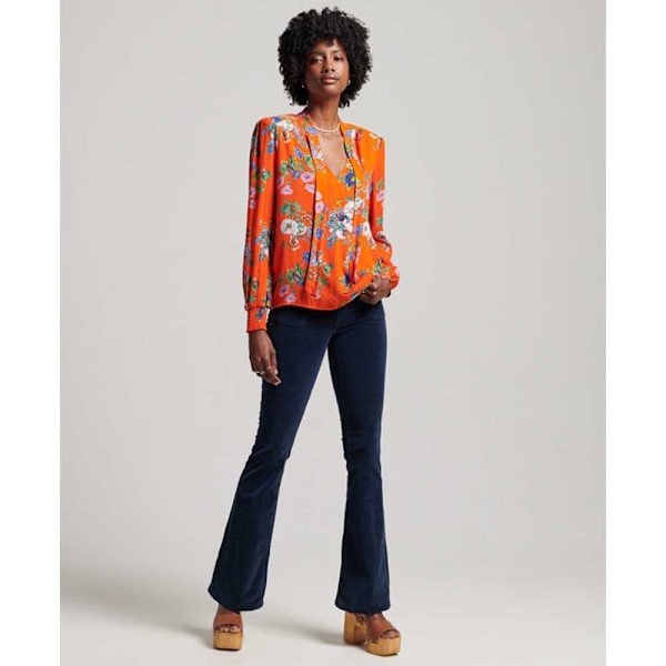 Superdry Studios Chiffon Blus Med Lång ärm Röd XS Kvinna