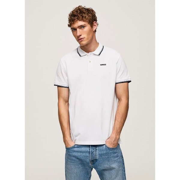 Pepe Jeans Kortärmad Piké Pepe Piping Vit S Man
