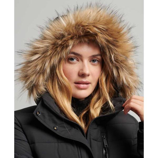 Superdry Jakke Super Long Line Fuji Sort XS Kvinde